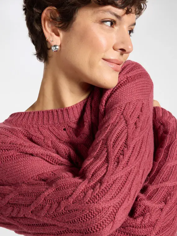 Maglia in lana con lavorazione trecce Donna, Rosa (50 IT) miniatura 3