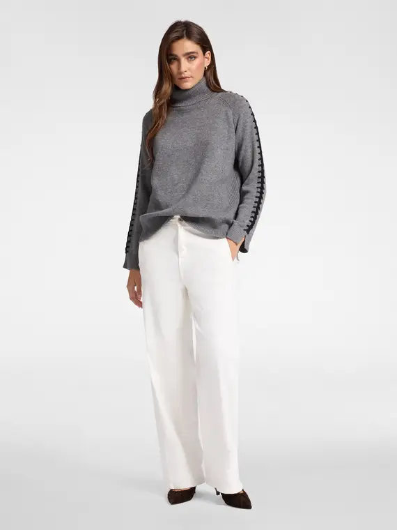 Maglia in lana ricamata a mano Donna, Grigio (44 IT) miniatura 3