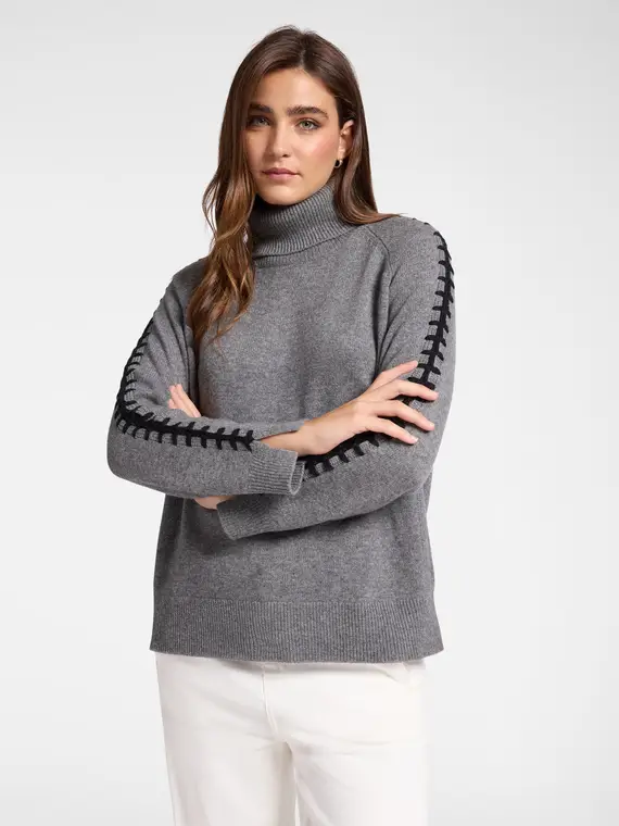 Maglia in lana ricamata a mano Donna, Grigio (44 IT)