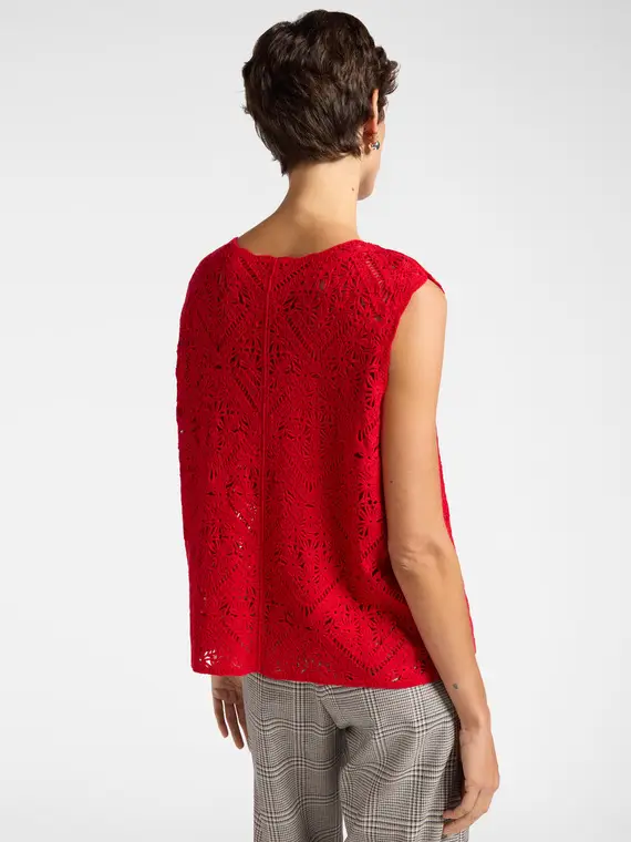 Maglia in punto pizzo senza maniche Donna, Rosso (50 IT) miniatura 2