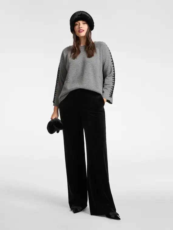 Maglia in pura lana con ricamo Donna, Grigio (42 IT) miniatura 3