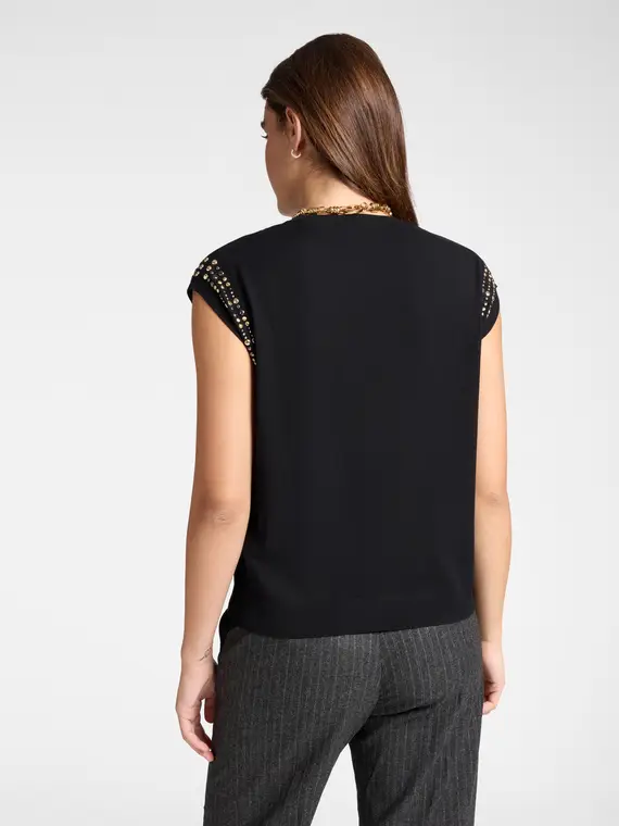 Maglia maniche corte con borchie Donna, Nero (46-48 IT) miniatura 2