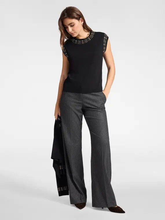 Maglia maniche corte con borchie Donna, Nero (46-48 IT) miniatura 3