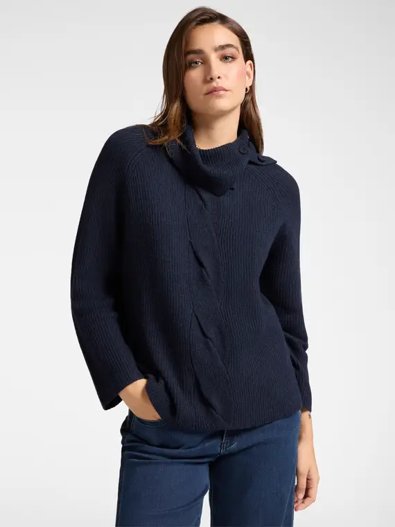 Maglia misto cashmere con treccia Donna, Blu (42 IT)