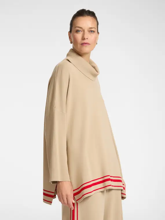 Maglia over con bordo a righe Donna, Beige