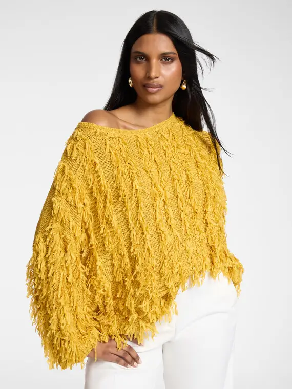 Maglia oversize con frange Donna, Giallo