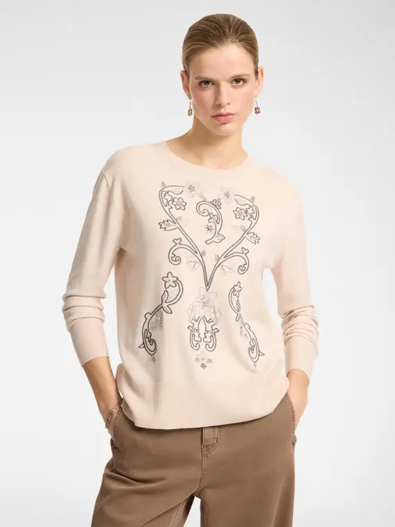 Maglia ricamata Donna, Bianco (42 IT)