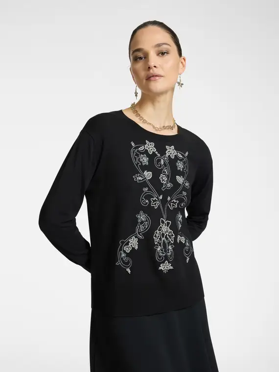 Maglia ricamata Donna, Nero (42 IT)