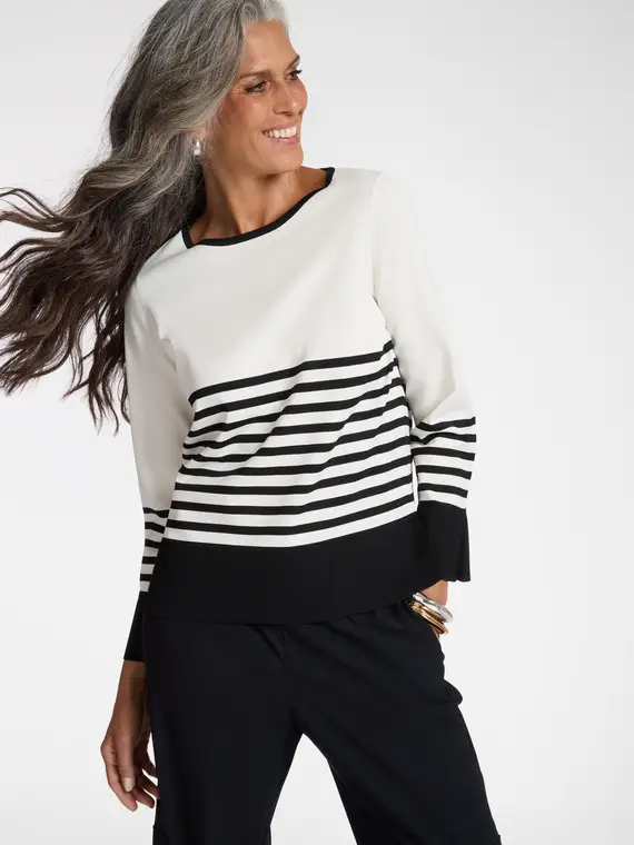 Maglia rigata girocollo Donna, Bianco (58 IT)