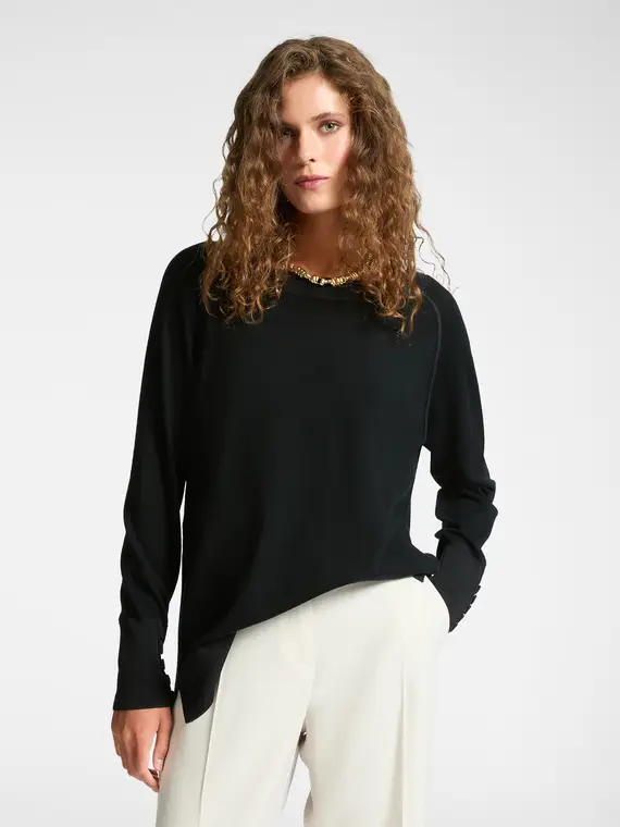 Maglia soft touch con bottoni Donna, Nero (42 IT)