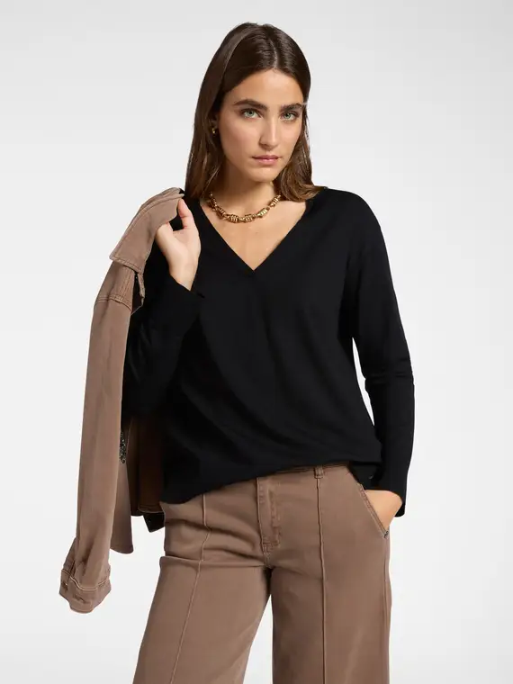 Maglia V neck Donna, Nero (42 IT)