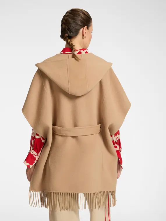 Mantella con frange Donna, Beige miniatura 2