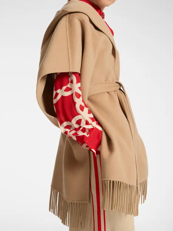 Mantella con frange Donna, Beige miniatura 3