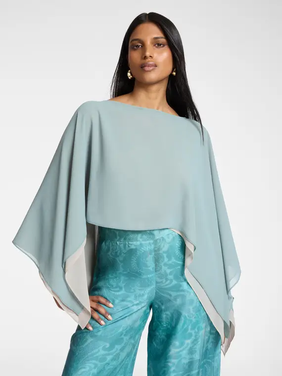 Mantella doppia in georgette Donna, Azzurro