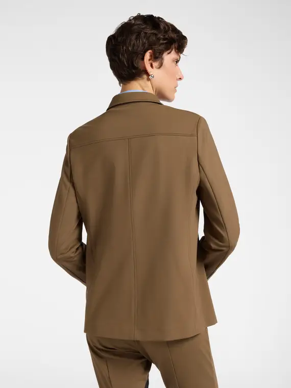 Over shirt in punto Milano con spilla Donna, Marrone miniatura 2