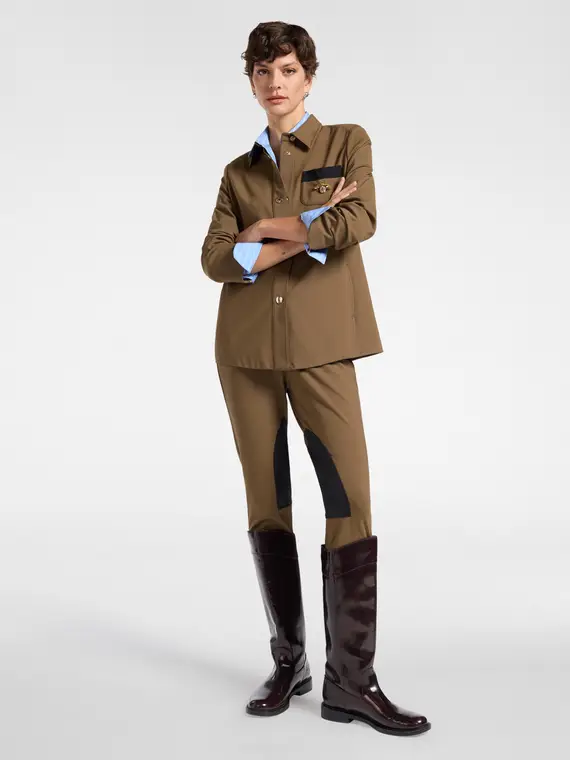 Over shirt in punto Milano con spilla Donna, Marrone miniatura 3