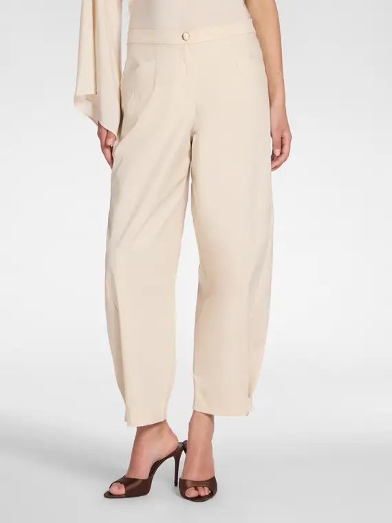 Pantaloni barrel con cinturini al fondo Donna, Beige miniatura 3