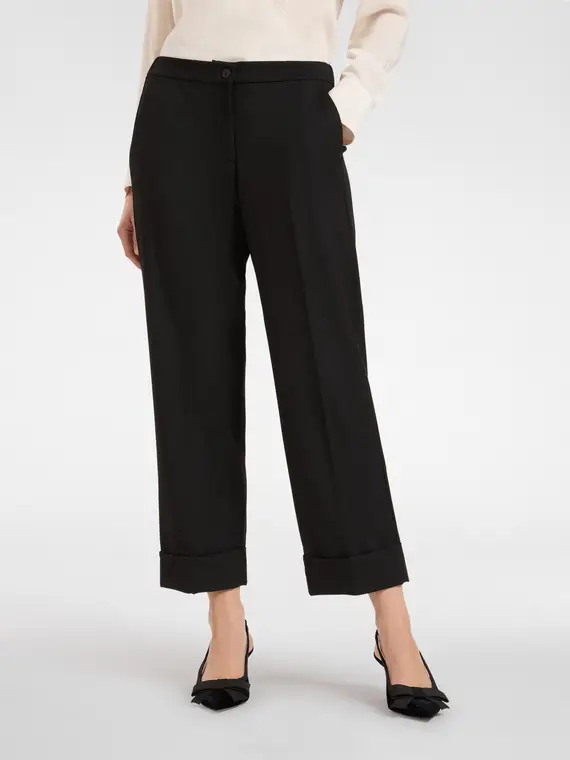 Pantaloni cropped con risvolto Donna, Nero miniatura 3