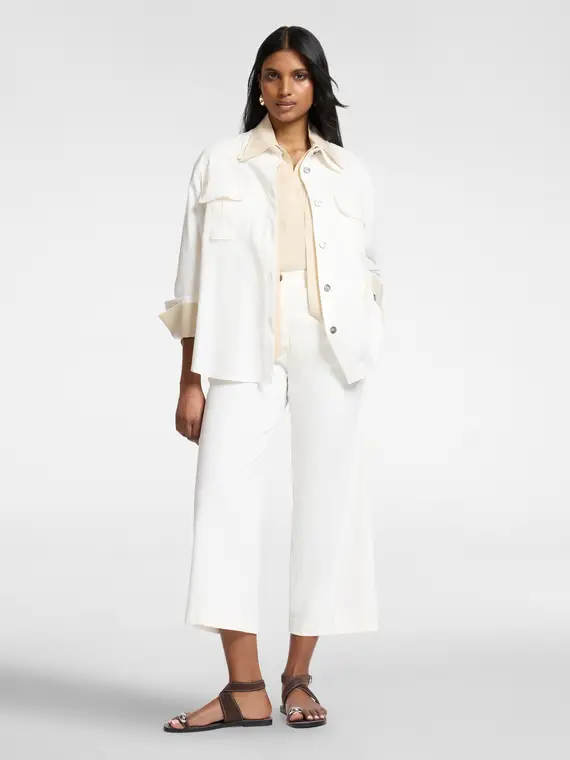 Pantaloni cropped in gabardina Donna, Bianco