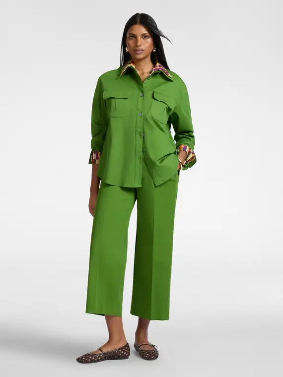 Pantaloni cropped in gabardina Donna, Verde