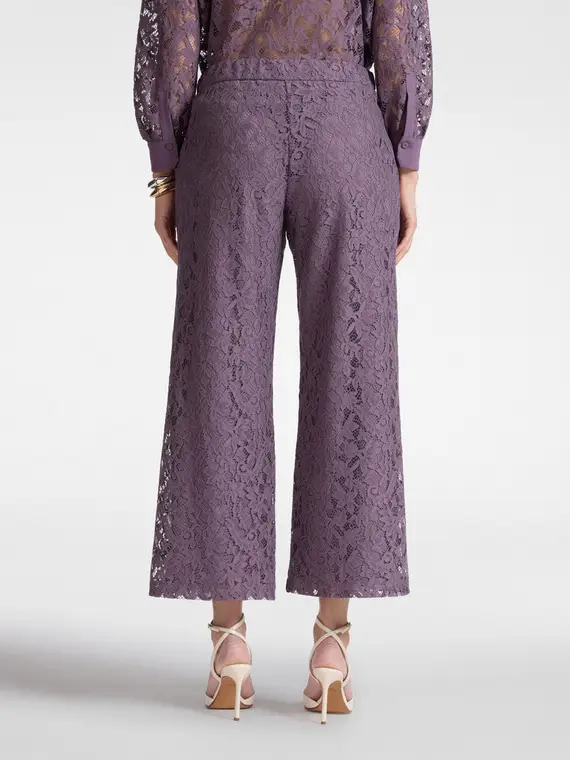 Pantaloni cropped in pizzo Donna, Viola miniatura 2