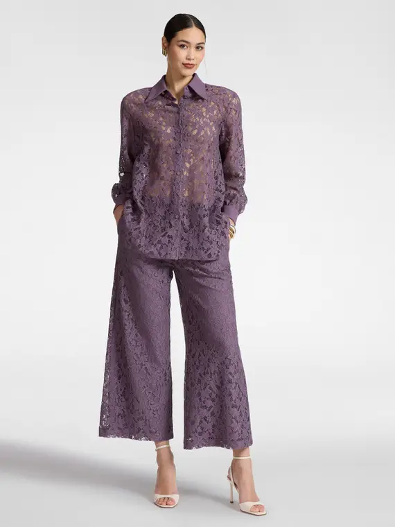 Pantaloni cropped in pizzo Donna, Viola