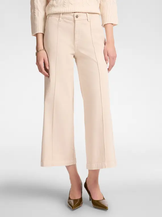 Pantaloni cropped marinière Donna, Beige miniatura 3
