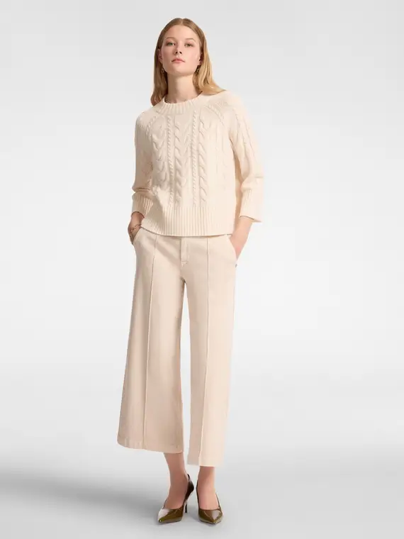 Pantaloni cropped marinière Donna, Beige