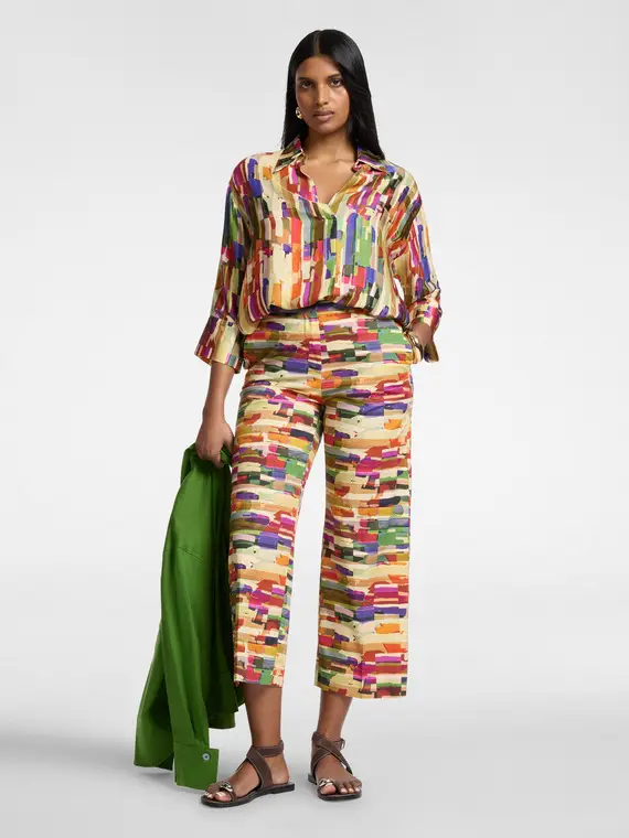 Pantaloni cropped stampati Donna, Beige