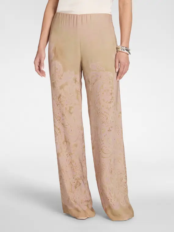 Pantaloni dritti stampati Donna, Beige miniatura 3