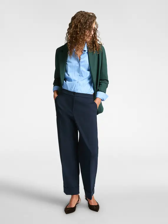 Pantaloni gamba larga con risvolto Donna, Blu
