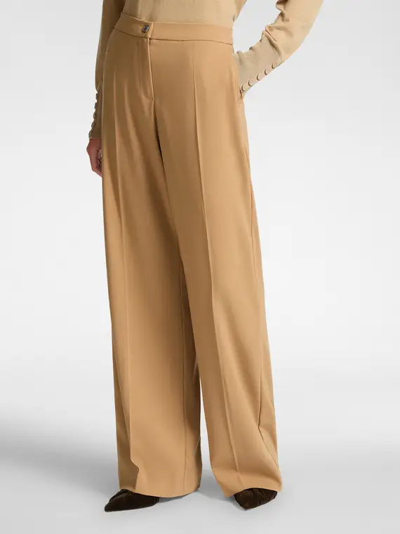 Pantaloni in tessuto crêpe stretch Donna, Beige miniatura 3