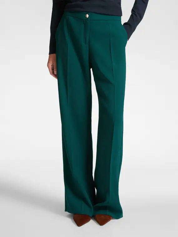 Pantaloni in tessuto crêpe stretch Donna, Verde miniatura 3