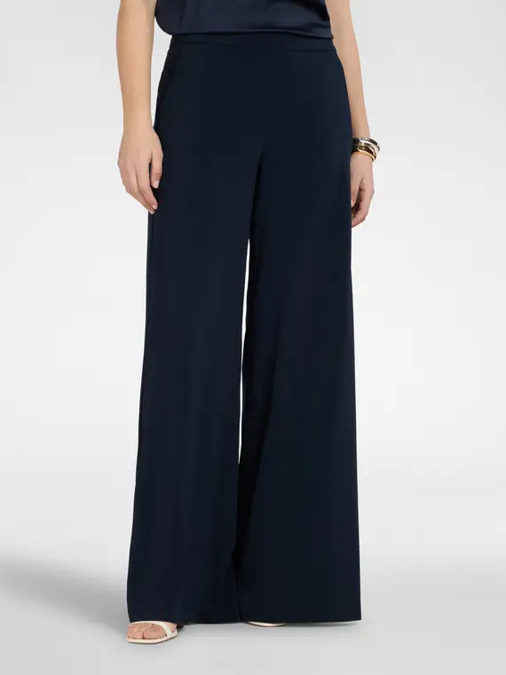 Pantaloni palazzo in cady Donna, Blu miniatura 3