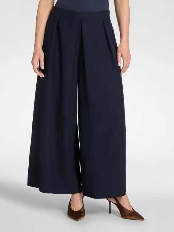 Pantaloni palazzo in cady Donna, Blu miniatura 3