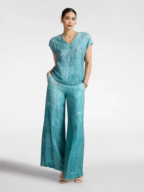 Pantaloni palazzo stampati Donna, Azzurro
