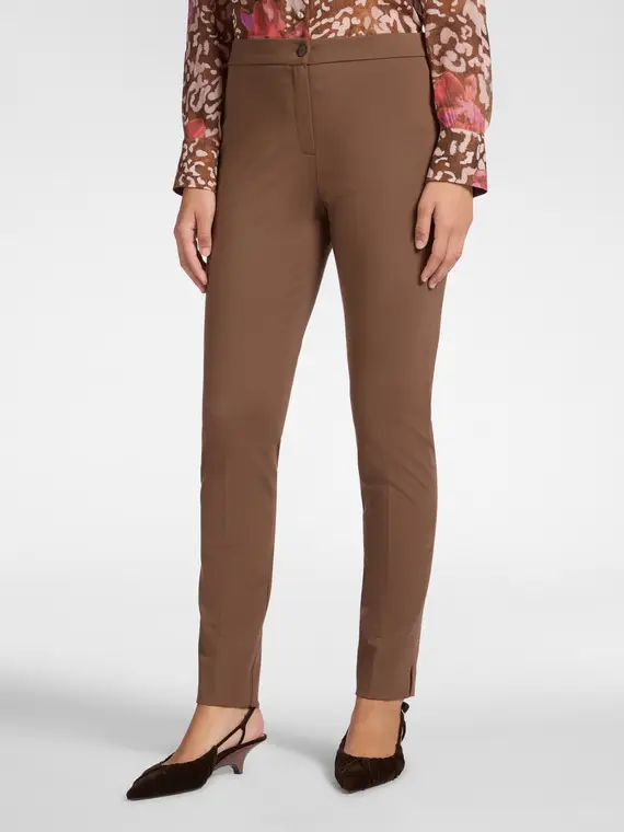 Pantaloni slim in punto Milano Donna, Marrone miniatura 3
