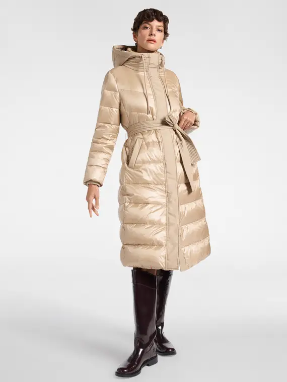 Piumino trapuntato con cappuccio Donna, Beige miniatura 3
