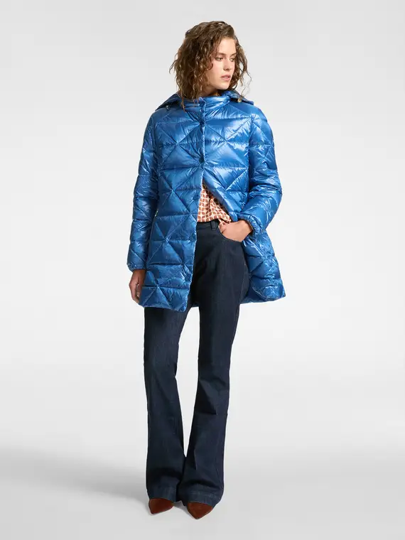 Piumino trapuntato con cappuccio Donna, Blu miniatura 3