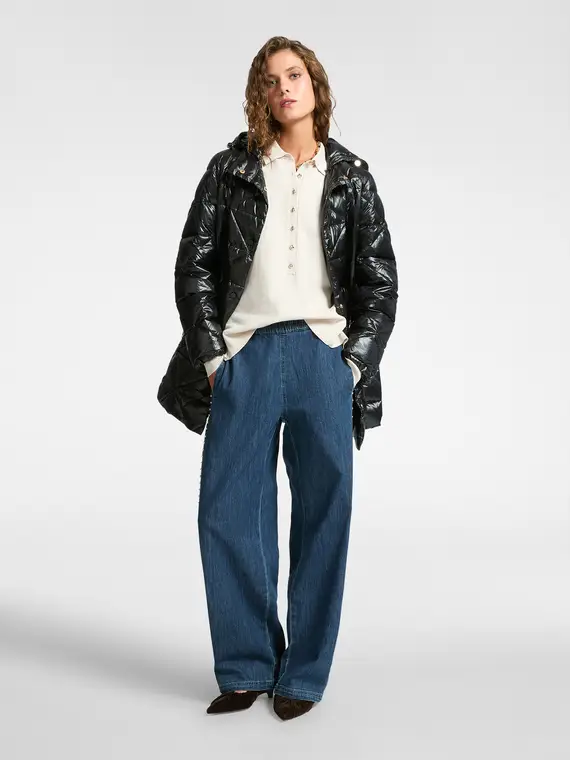 Piumino trapuntato con cappuccio Donna, Nero miniatura 3