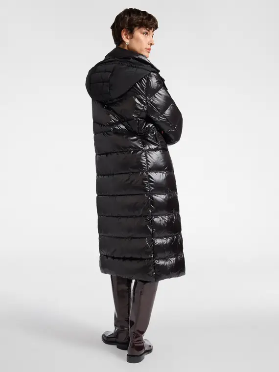Piumino trapuntato con cappuccio Donna, Nero miniatura 2