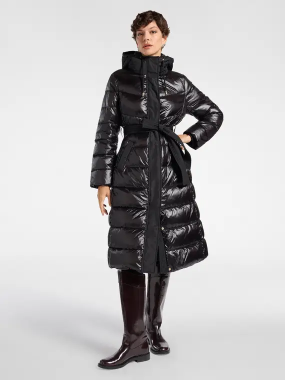 Piumino trapuntato con cappuccio Donna, Nero miniatura 3