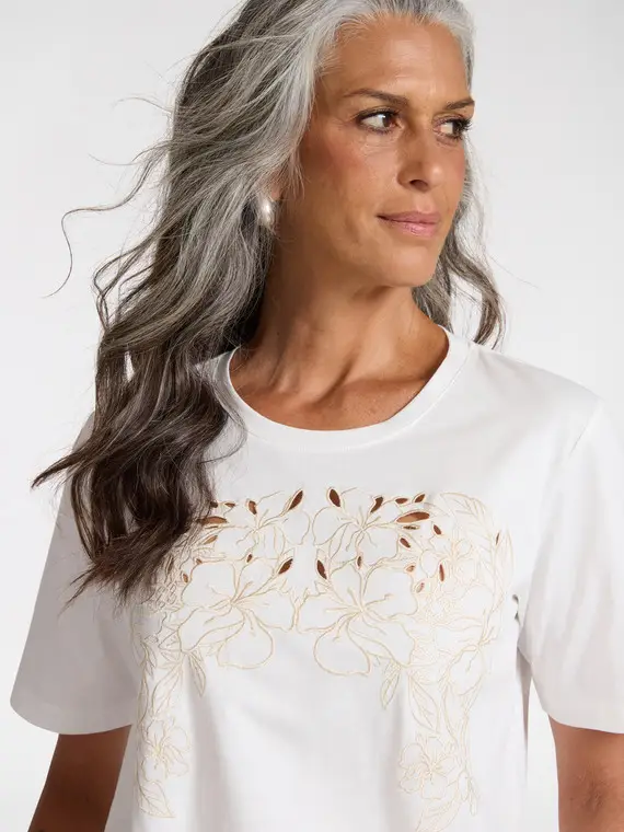 T-shirt con ricamo floreale Donna, Bianco (42 IT)
