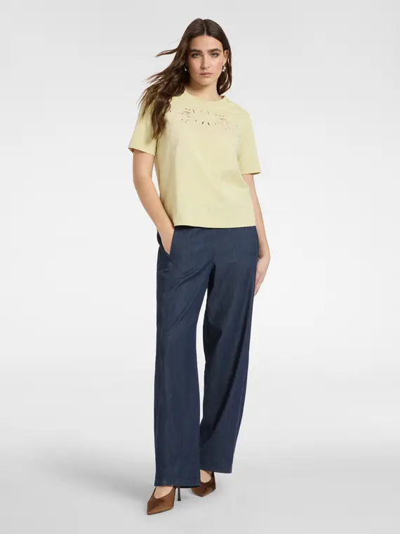 T-shirt con ricamo floreale Donna, Verde chiaro (46-48 IT) miniatura 3