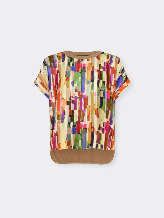 T-shirt in due tessuti con stampa Donna, Beige (42 IT)