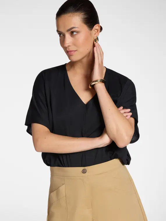 T-shirt scollo a V Donna, Nero