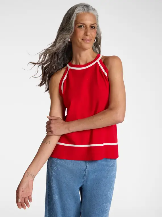 Top in maglia con bordi a contrasto Donna, Rosso (52-54 IT)