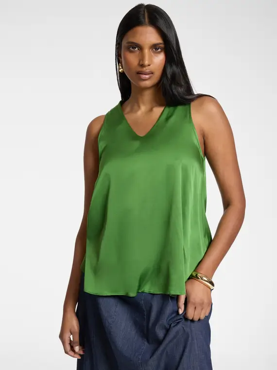 Top in raso di viscosa Donna, Verde