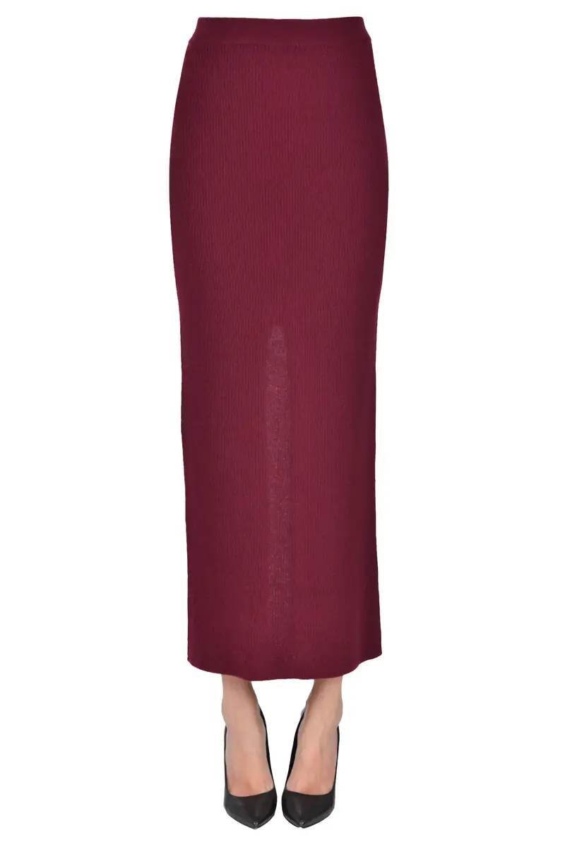 Gonna a tubino in maglia Bordeaux