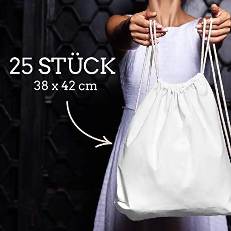 ELES VIDA Borsa da palestra in cotone 25 pezzi 38x42cm - Borsa sportiva - in tela certificata OEKO-TEX® Borsa per la miniatura 2